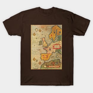 Antique Map, a Sea Chart of Europe by Lucas Janszoon Waghenaer, 1583 T-Shirt